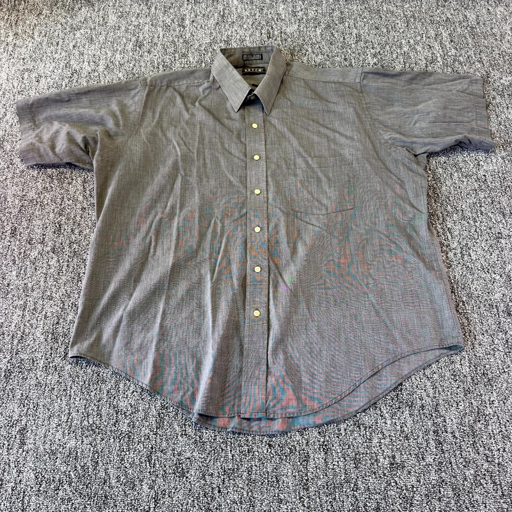 Vintage Ketch Dress Shirt Men 17.5 Gray Cotton Single Needle Tailoring Button Up